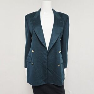 Burberrys England Blazer Jacket Size 10 Wool Cashmere Double Breasted Green Prep